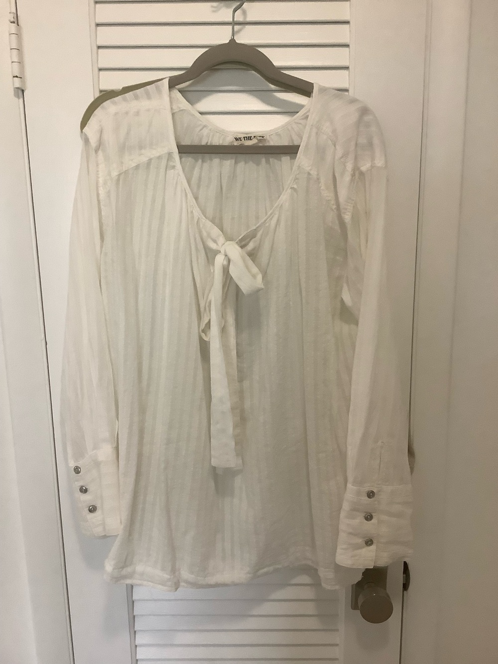 Free People Ivory Tie-Front Peasant Blouse